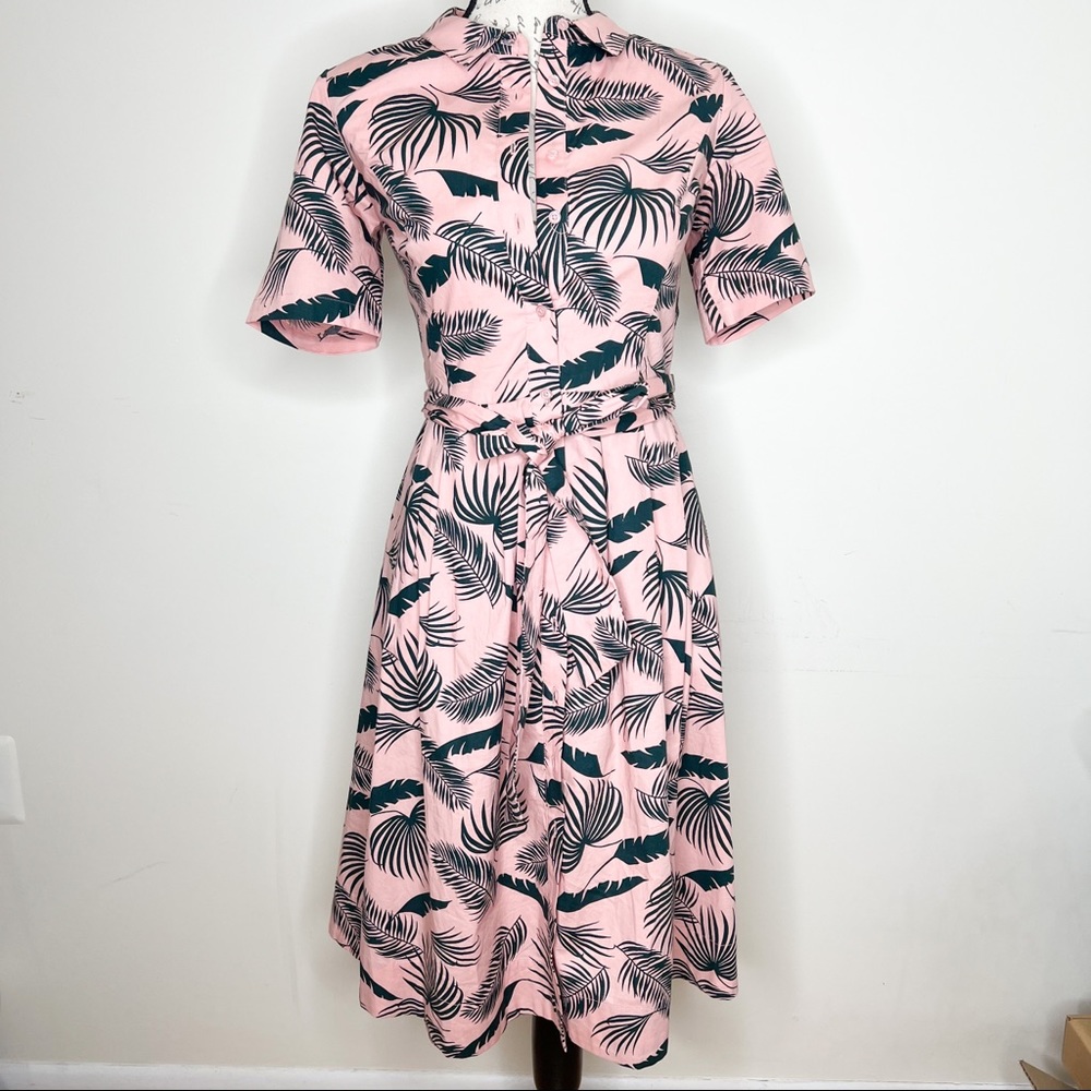 Boden Pink Palm-Print Shirt Dress - Picture 3 of 10